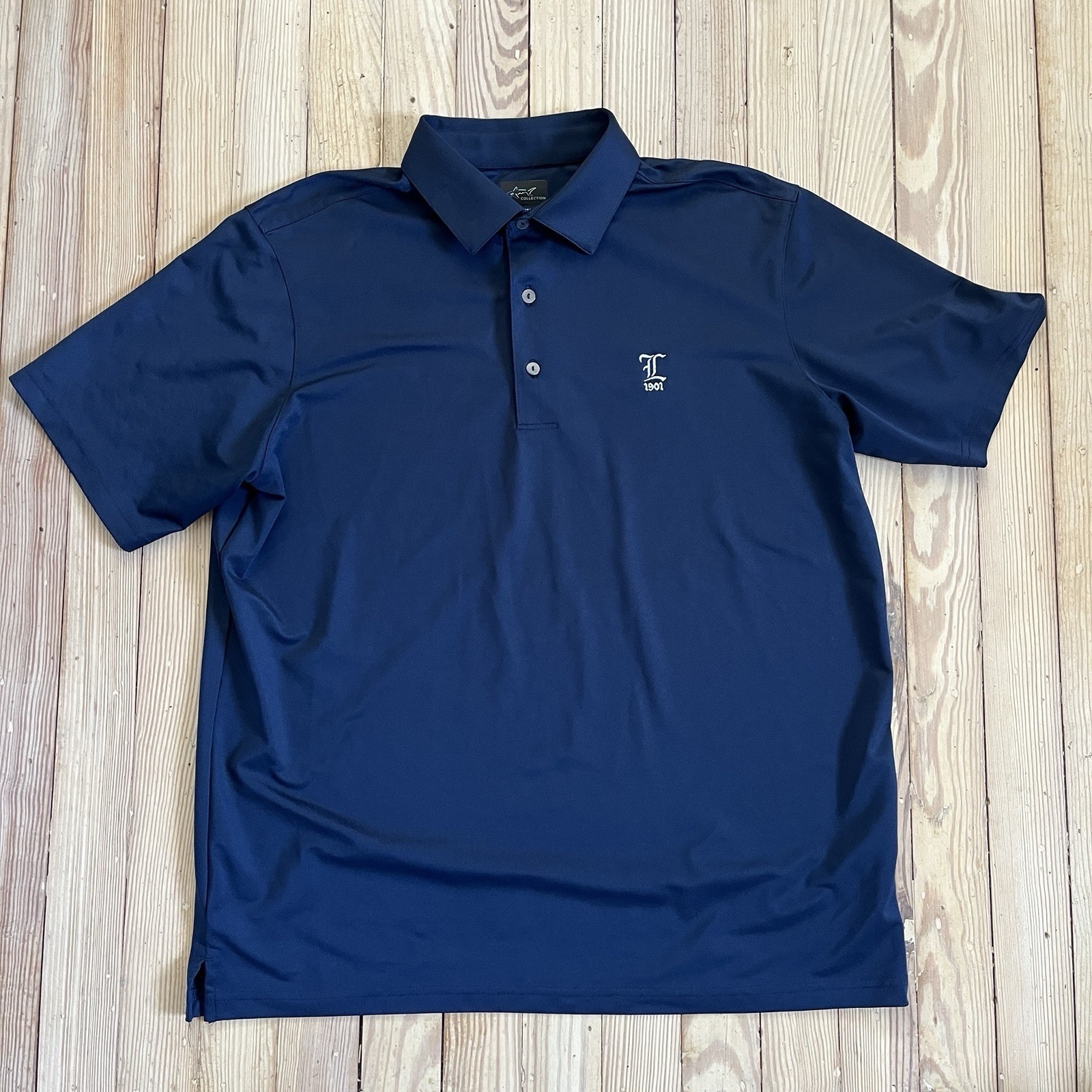 Greg Norman Polo Shirt Mens Medium Blue Shark Casual Golf Short Sleeve